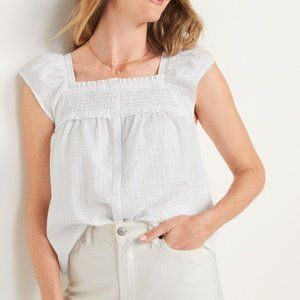 Old Navy Womens Flutter Sleeve Blouse Size S Smocked Seersucker Square Neck